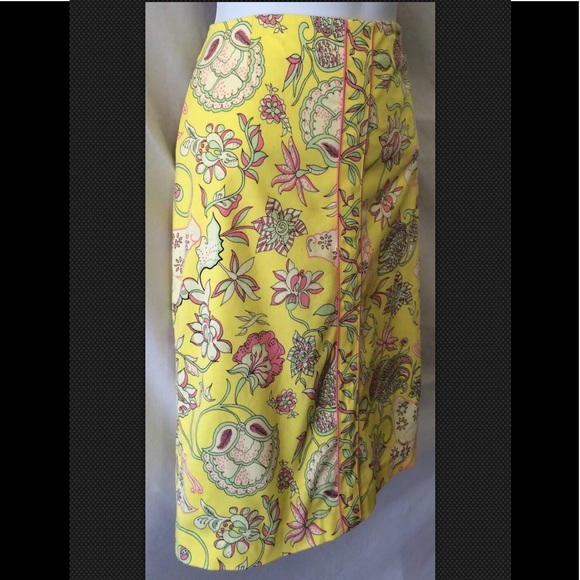 TIBI Stretch Pencil Floral Yellow Skirt Size 2 - Picture 3 of 7